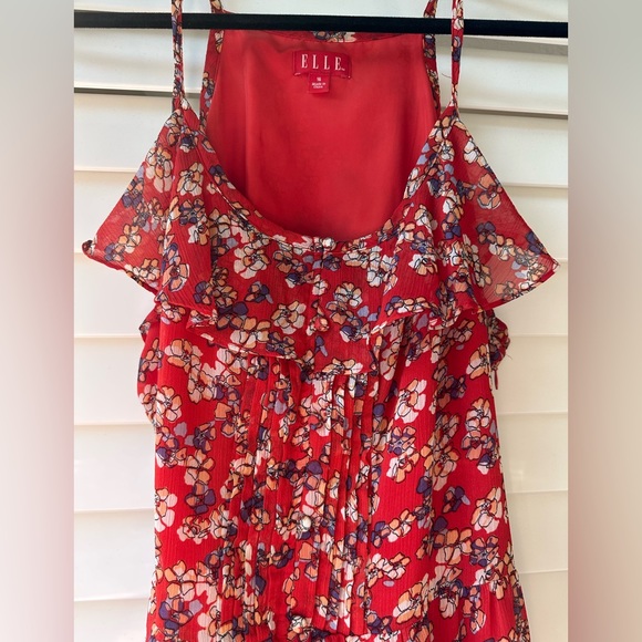 Elle red floral dress with waist tie, size 16. - Picture 4 of 10